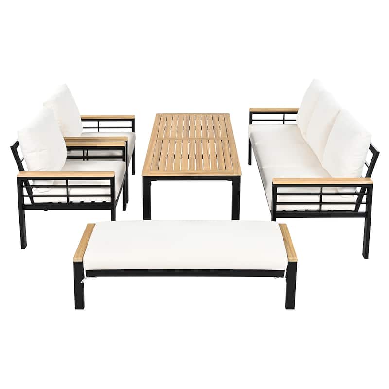 Patio Furniture Set, 5 Pieces Outdoor Furniture Set with 3-Seat Sofa and Table Patio Conversation Sets with Cushions and Bench