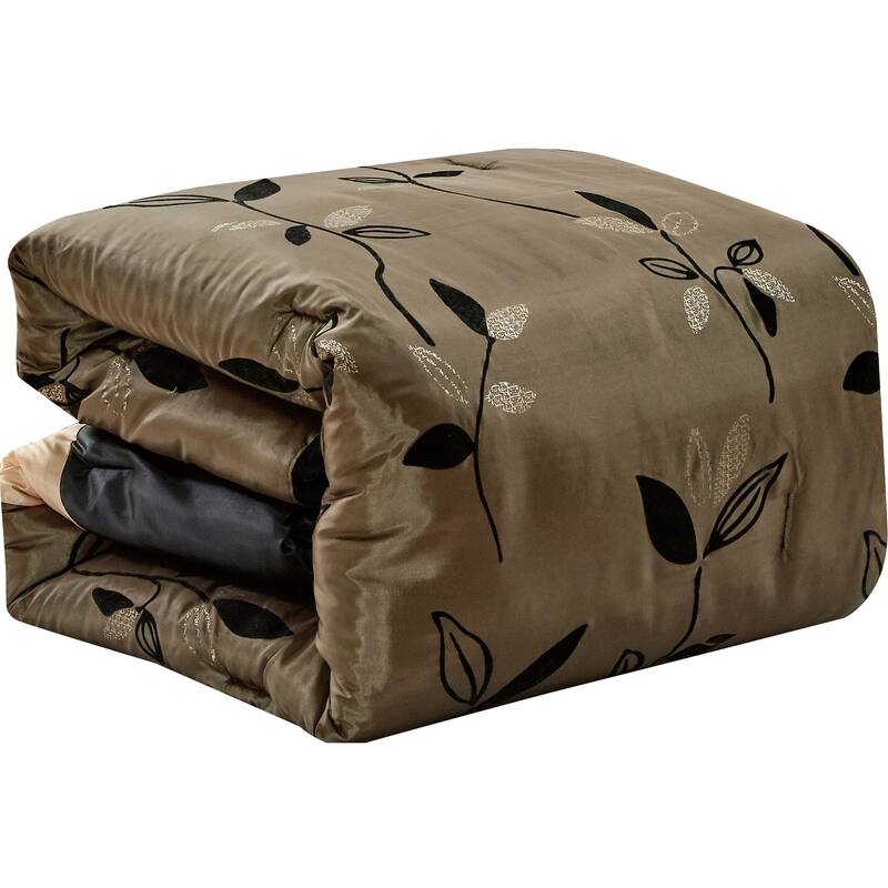 Nanshing Jolene 7 Piece Flocked Modern Leaves Comforter Set