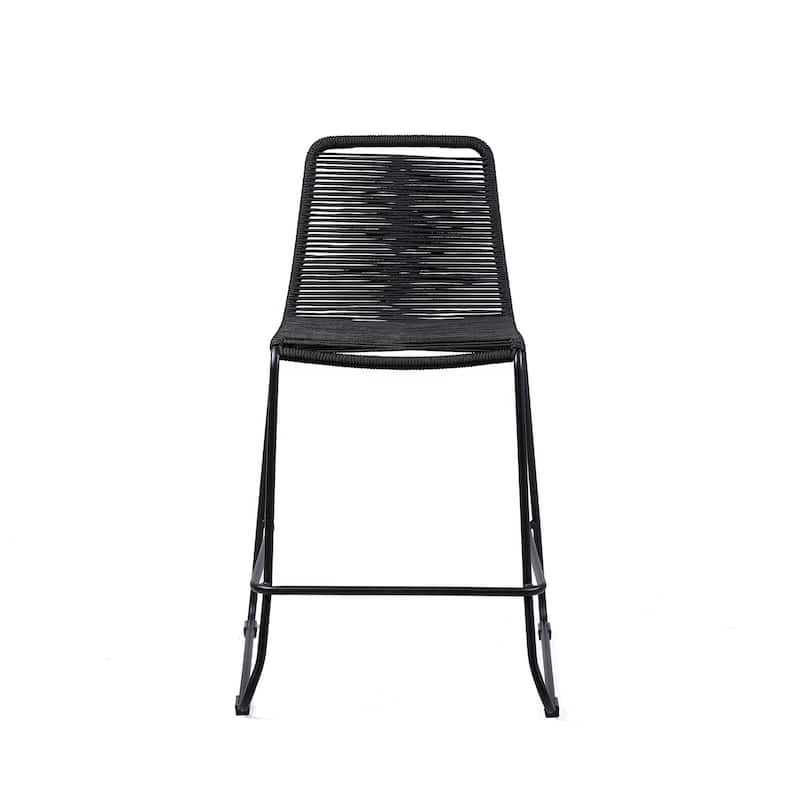 Shasta Black Steel and Rope Indoor Outdoor Bar Height Stackable Patio Bar Stools - Set of 2 - Bar Height