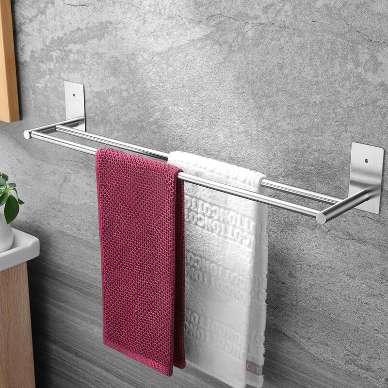 24 inch Bathroom Double Towel Rack 304 Stainless Steel Towel Rack. - Silver