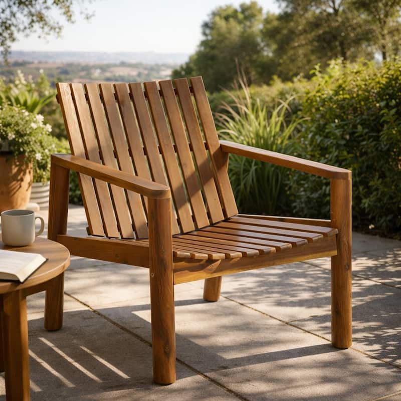 Christopher Knight Home - Solid Acacia Wood Outdoor Lounge Chair with Arms and Slatted Back - Teak