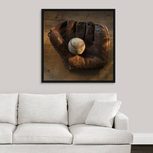 Shop Antique Baseball On Baseball Glove With Bat Black Float