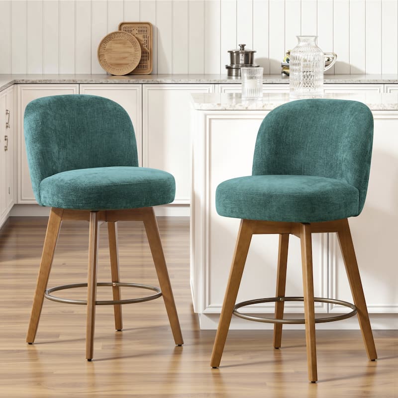 Fabric Upholstered Counter Height Swivel Bar Stools - 37.8"H x 19.7"W x 23.2"D - Set of 2 - Green