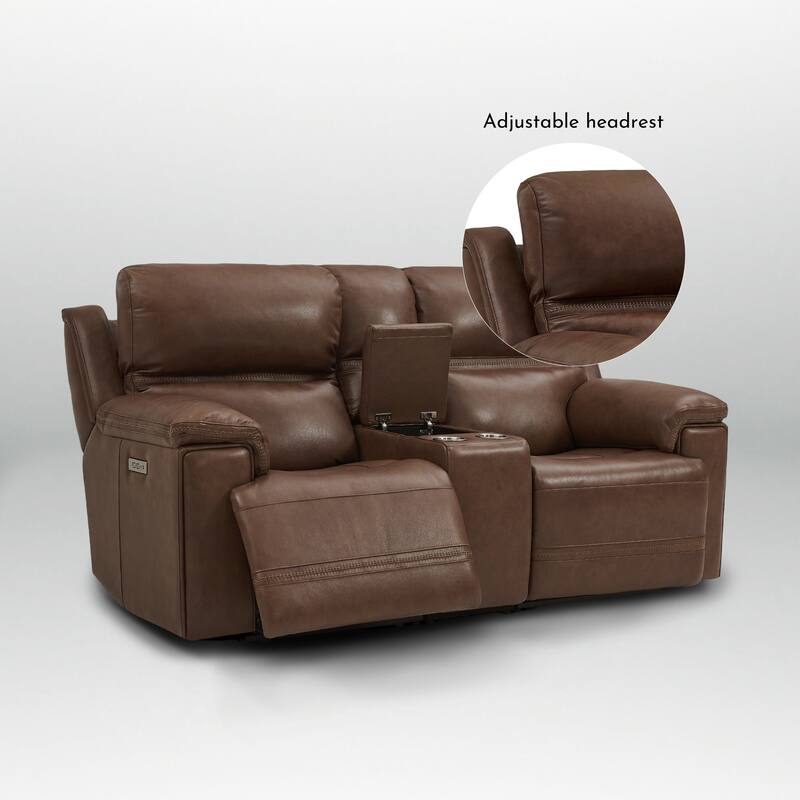 Genuine Leather Dual Power LoveSeat with Console, Adjustable Headrest, Footrest, USB/Type-C & Zero Gravity