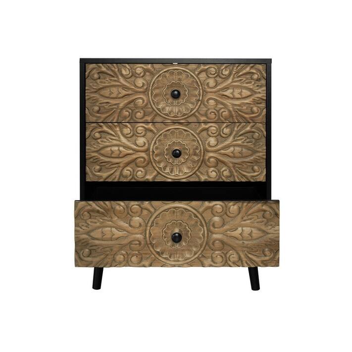 Retro Storage Cabinet 3 Drawer Cabinet Sideboard Buffet Cabinet for Bedroom, Living Room