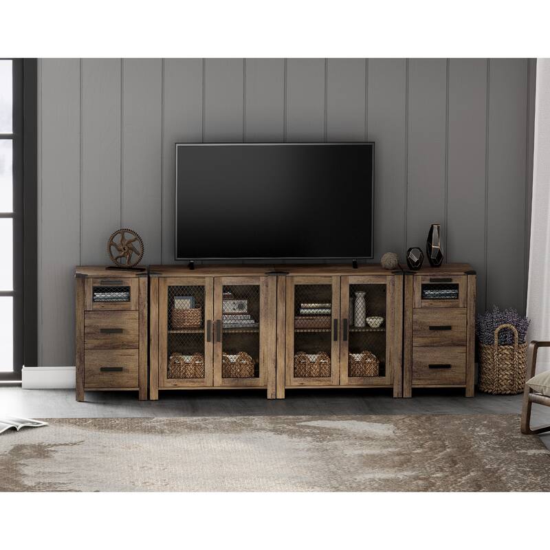 WAMPAT TV Stand set for ups to 100 inch TV,Drawers Storage Cabinets - 1 Pack - Walnut Brown