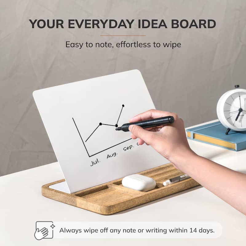 Jani Wooden Desk Organizer with Magnetic Whiteboard - Solid Wood, Hidden Storage & Anti-Skid Base for Home, Office & Workspaces