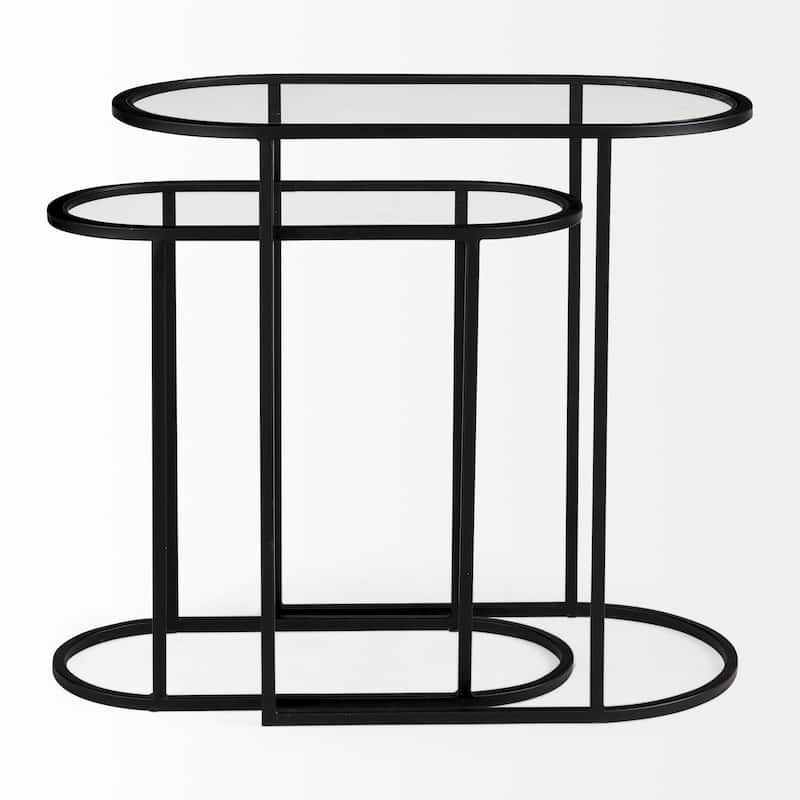 Celine Black Iron & Glass Nesting Accent Tables - 24.2L x 12.6W x 22.4H