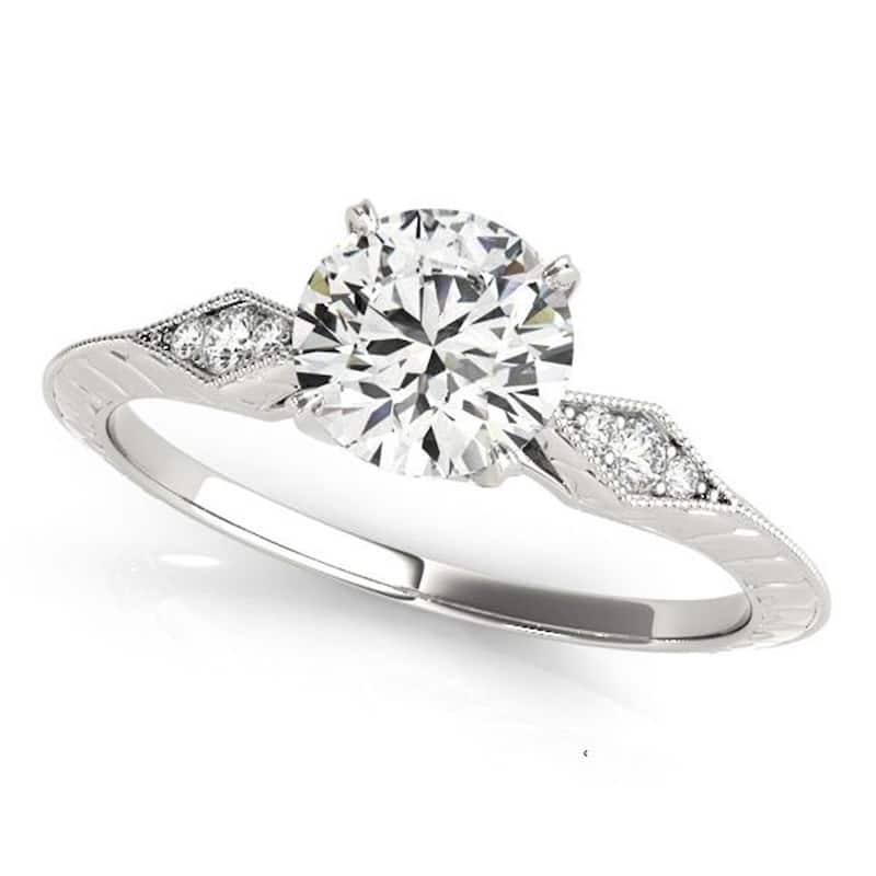 Auriya 14k Gold 1ct Vintage Moissanite and Diamond Engagement Ring 1/10ct TW - White - 7