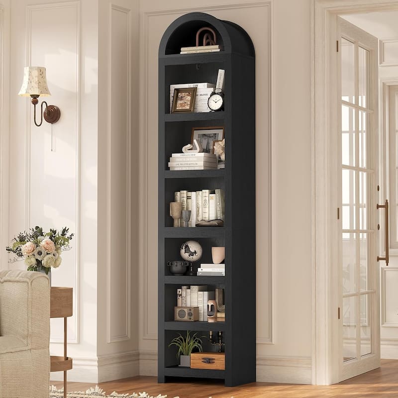 Tall Arched Cabinet Bookcase Storage Bookshelf Door Bathroom Storage Cabinet - 76" - Black