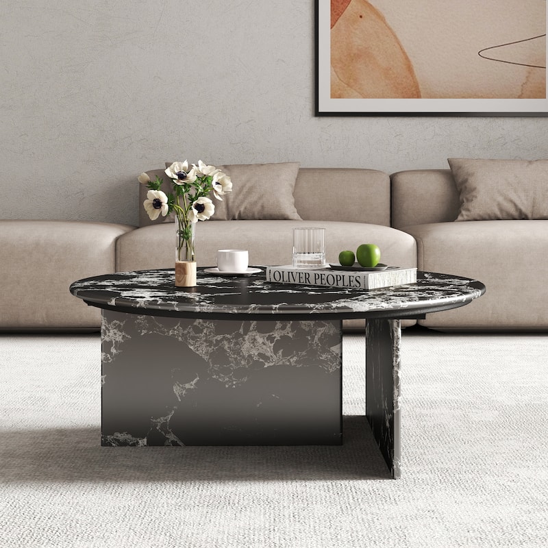 Modern Round Faux Marble Coffee Table, 33.46" Circle Center Table Tea Table for Living Room.