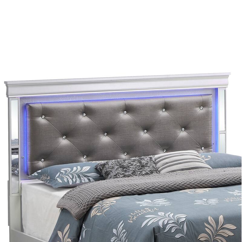 Jewel Tufted Queen Panel Bed with LED Lights - 85" - Silver Champagne and Black