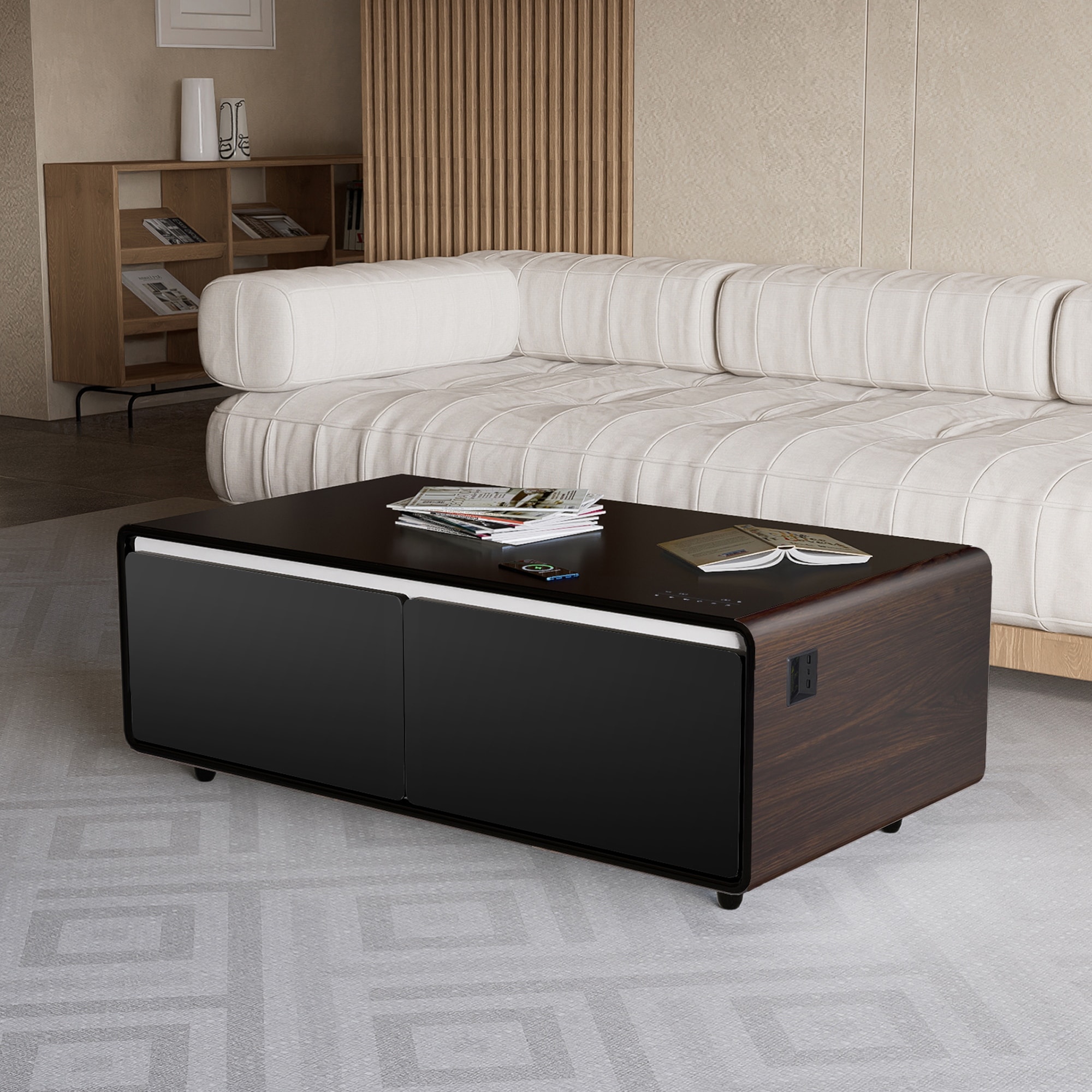 Modern Smart Coffee Table with Built-in Fridge, Bluetooth