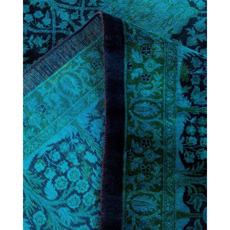 Overton Hand Knotted Wool Vintage Inspired Modern Contemporary Overdyed Blue Area Rug - 9' 1" x 12' 0"