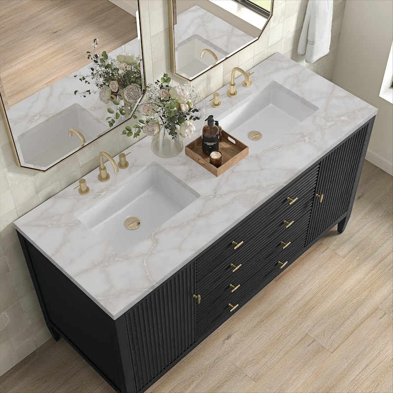 James Martin Vanities Myrrin 60" Double Vanity, Carbon Oak - Victorian Silver