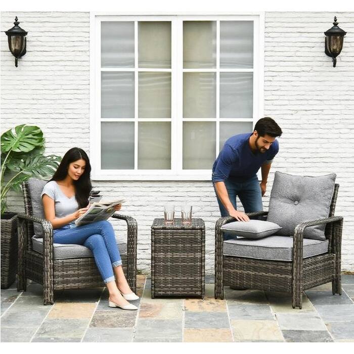 GDFStudio - Oliver Compact Wicker Patio Furniture Set with Hidden Storage Table and Cushioned Seating - Storage Table Chairs