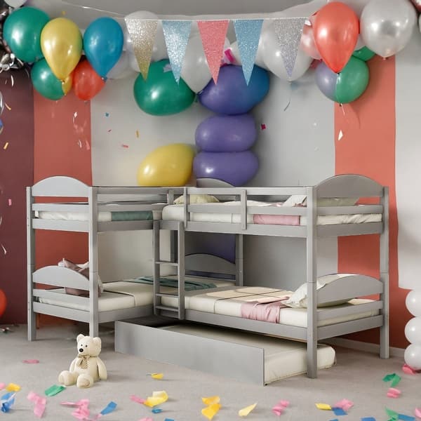 slide 2 of 26, Modern Twin over Twin L-Shaped Bunk Bed with Trundle,Sturdy Construction Grey