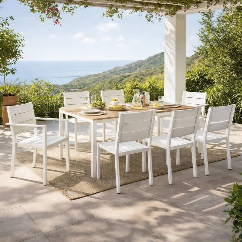 Cora 21 Inch 4 Piece Armchairs and 2 Side Chairs Set, White Aluminum Frame