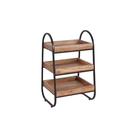 Artone Acacia & Iron 3-Tier Tray Shelf Unit, Natural Wood Tone