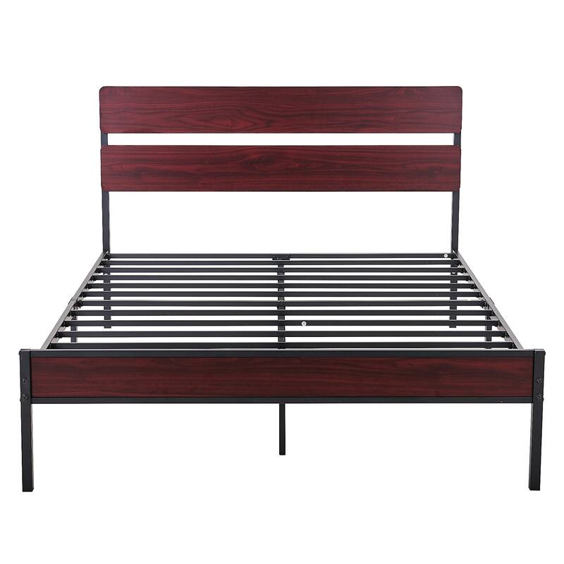 Javlergo Industrial Iron Bed Frames with MDF Headboard - Space-Saving & Durable