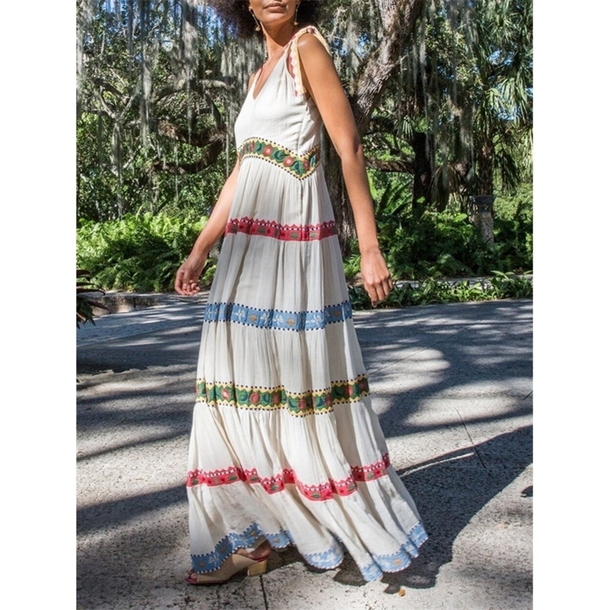 striped backless maxi dress