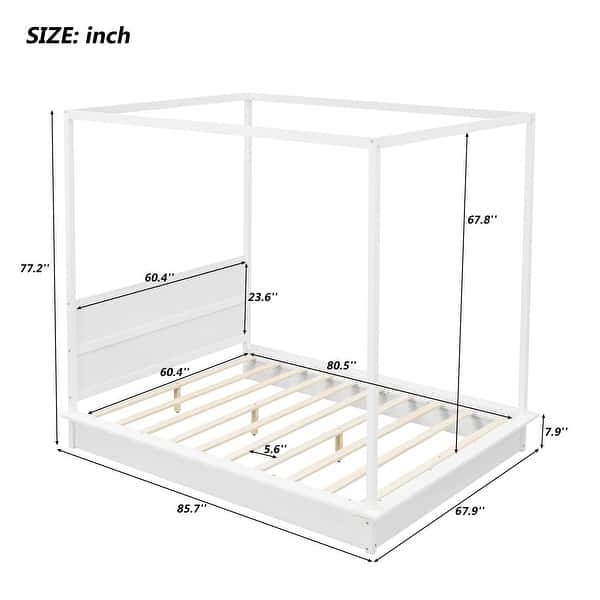 dimension image slide 3 of 4, Canopy Bed Frame with Headboard, 4 Posters Wooden Bed Frame, No Box Spring Needed, Mattress Foundation Platform Bed for Kids