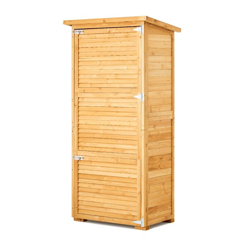 Outdoor Wooden Storage Shed Waterproof Garden Tool Cabinet with Lock - 31.5 x 19.7 x 63.8 inch