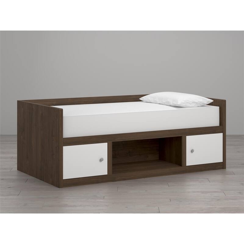 Roomfitters Sierra Ridge Terra Twin Size Daybed with Storage Drawers, Two-Tone Walnut and White Finish