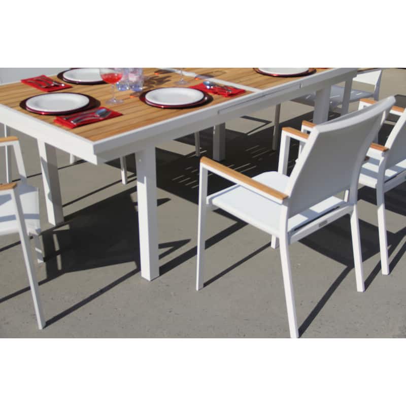 Catania White 9-Piece Aluminum Outdoor Dining Set with Sling Set in White - N/A