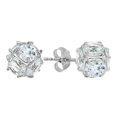 14K Solid Gold Stud Elegant Gemstone Earrings w/ Natural Aquamarines