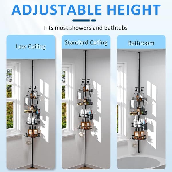 Corner Shower Caddy Tenson Pole: Adjustable Stanless Steel Shower