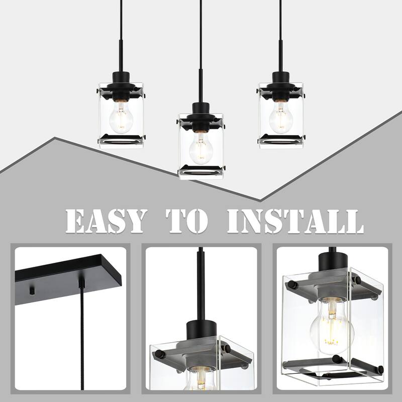 Modern Metal Chandeliers with Clear Square Glass - Black