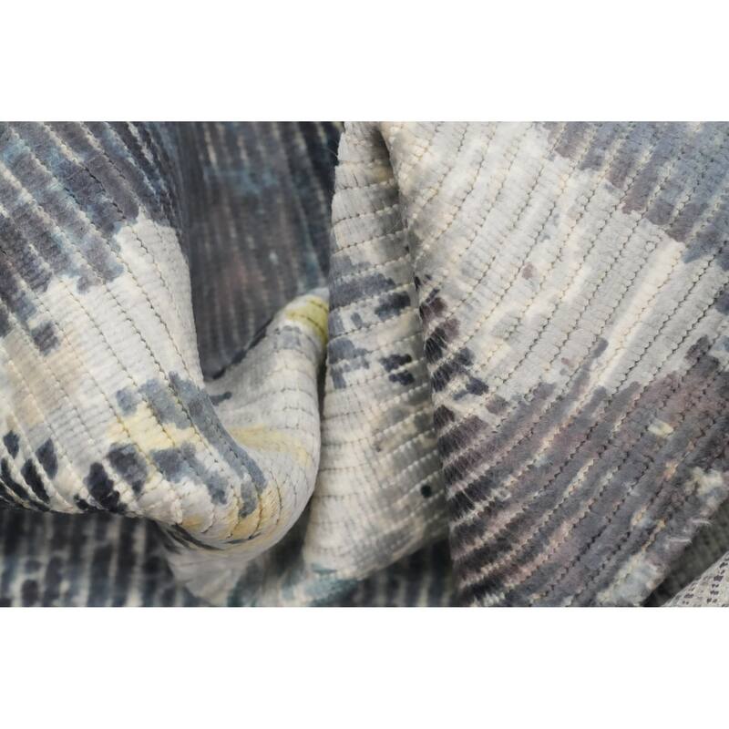 Hand Knotted Oriental Viscose Silk Carpet Modern All-Over Greys & Charcoal Abstract Area Rug - 7' 11'' X 5' 0''