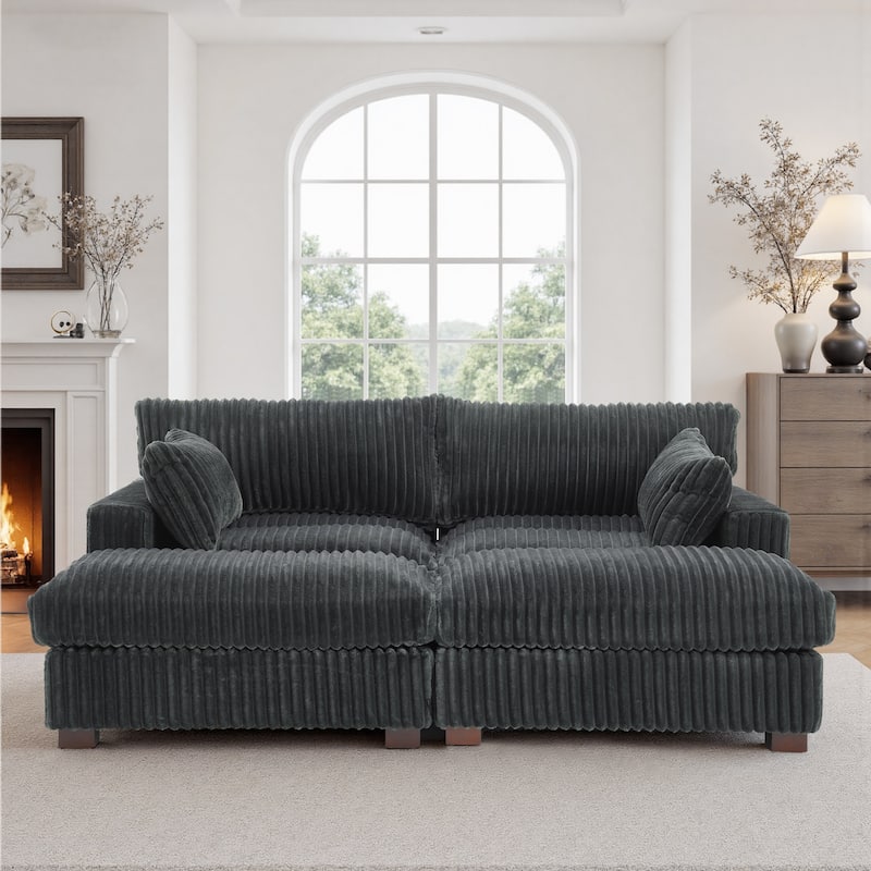 Oversied Plush Corduroy Fabric Modular Sectional Sofa with Chaise, Ottoman