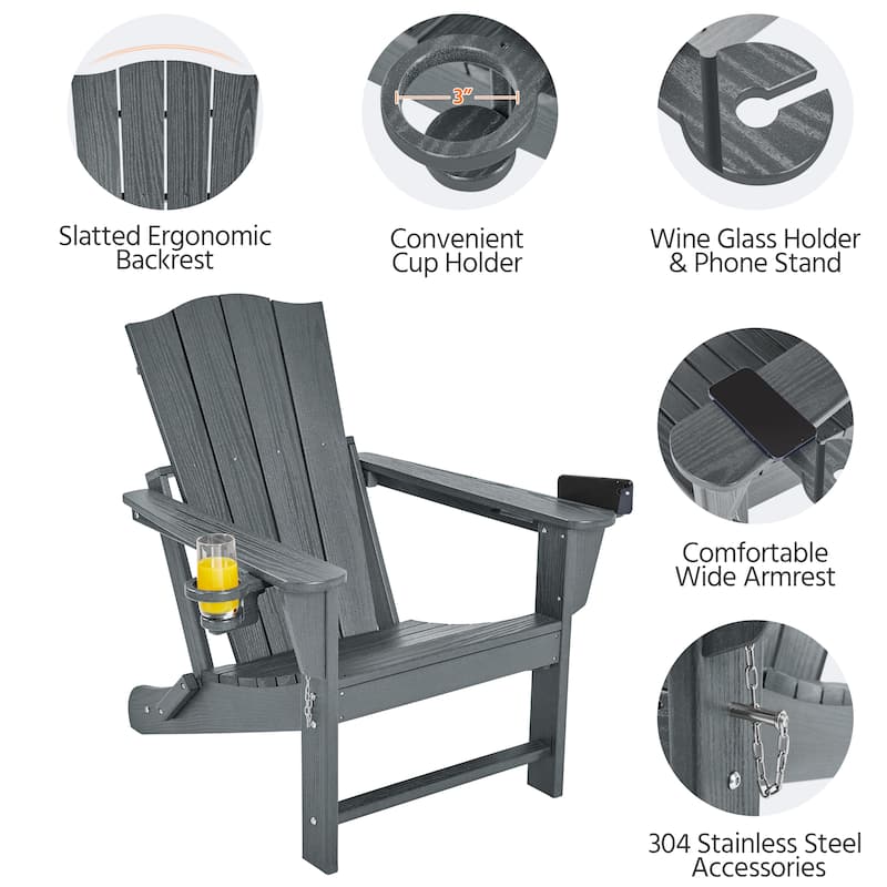 Yaheetech HDPE Adirondack Chair Outdoor Patio Folding Fire Pit Chair w/ Cup Holder