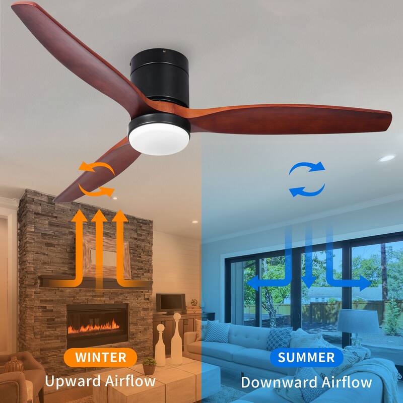 52 Inch Low Profile Ceiling Fan with Lights Remote and Wall Control