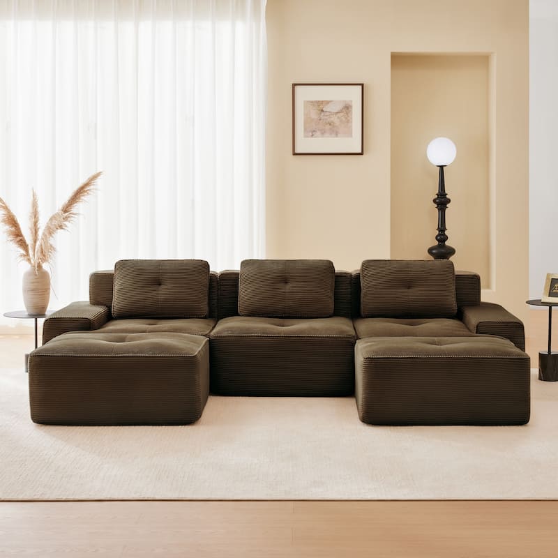 Modern U-Shaped Corduroy Sectional Sofa Couch with Removable Ottoman