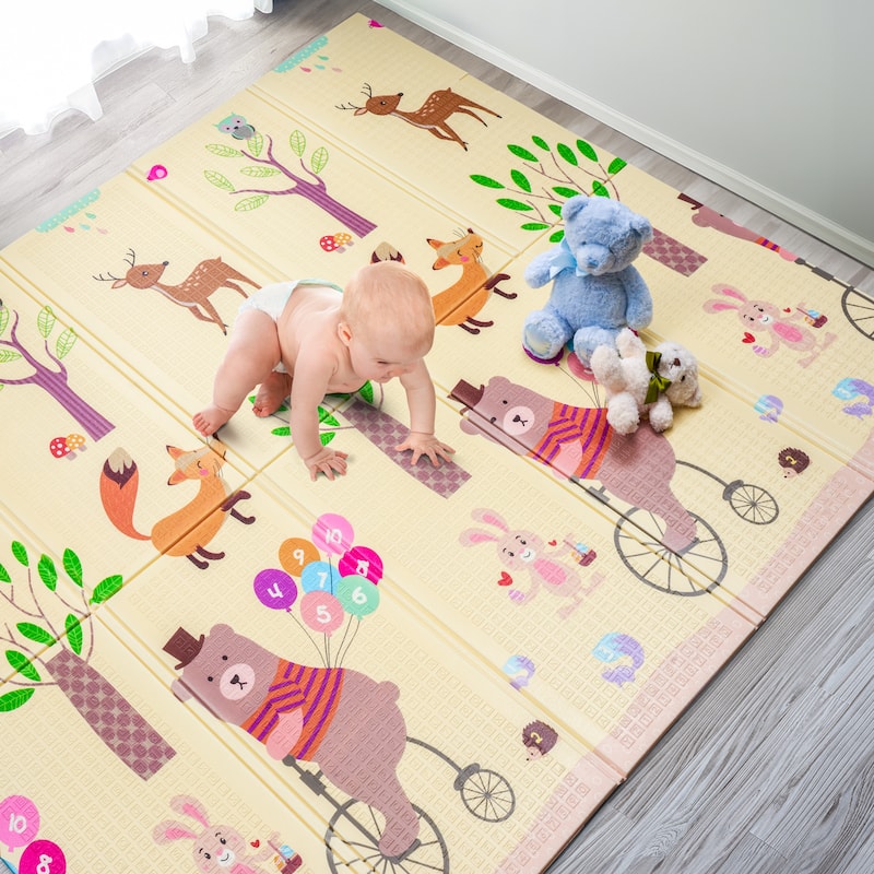 Sorbus Foldable Baby Kids Play Mat, Floor Foam Mats with Travel Bag - Waterproof Foldable - 78" x 70" x 0.4" - 78 x 70 x 0.4” - Brown - Deers