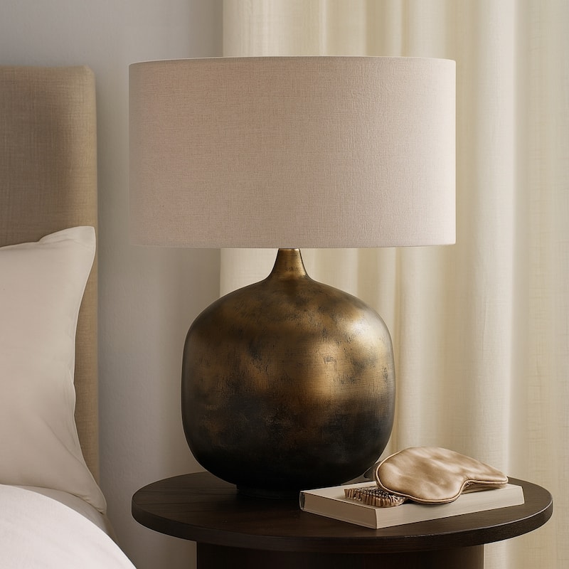 Modern Metal Base Table Lamp with Linen Shade - 28" Multi - Brown - 28.0"