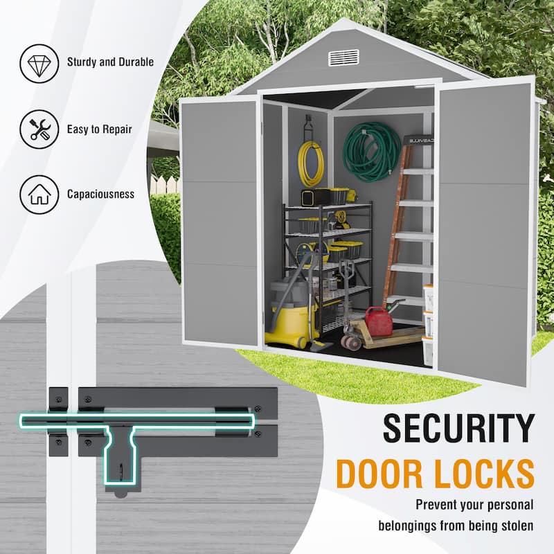 6*5ft Storage Shed, Large Storage Space Metal Outdoor Storage Sheds