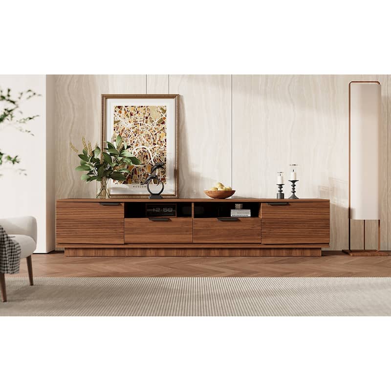 Roomfitters 78 Inch Modern TV Stand for TVs up to 85 Inch, Media Console with Deep Storage Drawer & Soft-Closing Hinges, Walnut