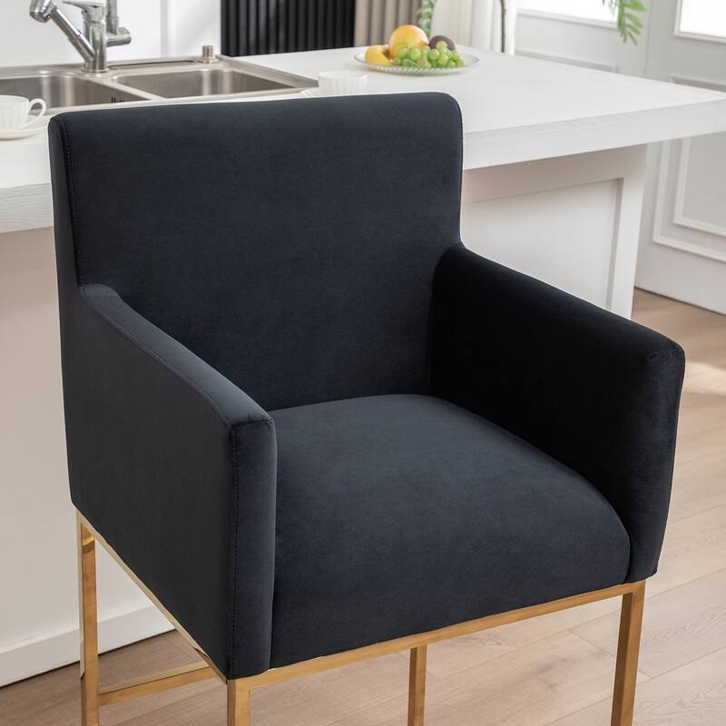 SEYNAR Mid Century Modern Velvet Accent Armrest 27-inch Tall Bar Stool Set of 2 with Metal Frame