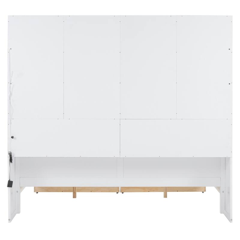 Bookcase Daybed with Storage Cabinets Wooden Captains Bed Built-in LED Lighting