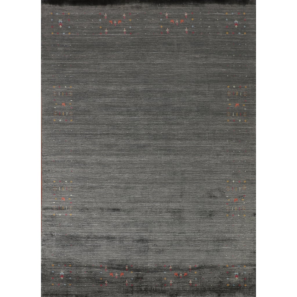 Tribal / Striped Gabbeh Oriental Area Rug Hand-Knotted Wool Carpet - 7'9" x 9'9"