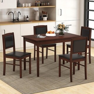 5-Piece Rectangular Dining Table Set for 4 with Padded Chairs and Solid ...