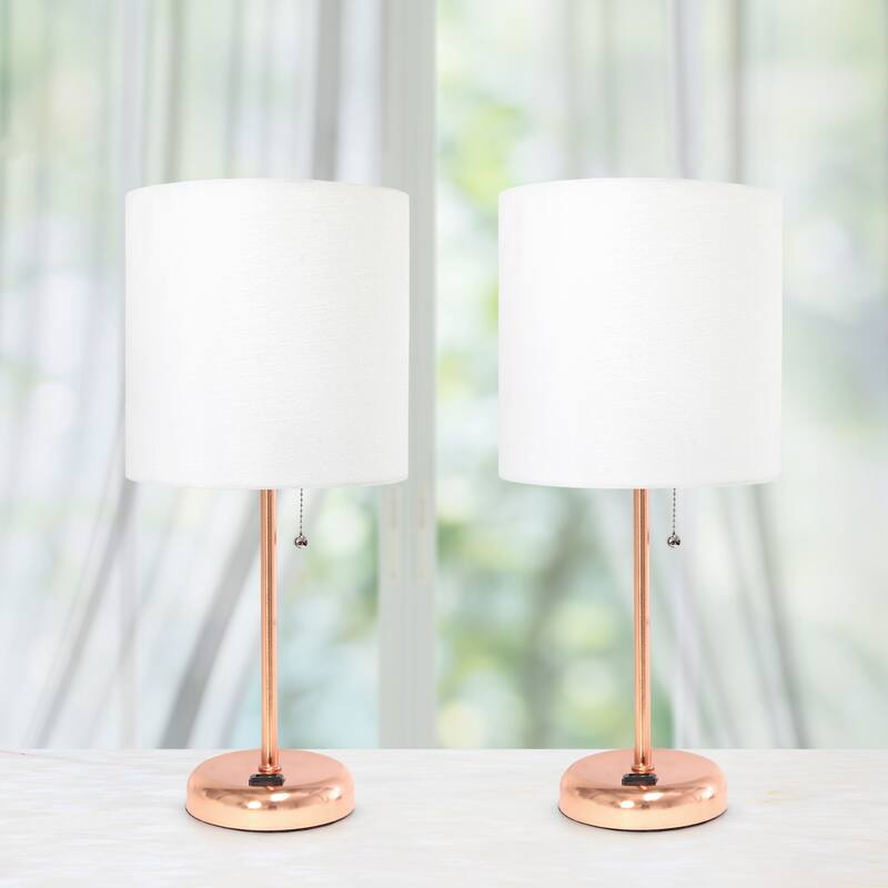 Simple Designs 19.5" 2 Pack Table Desk Lamp Set with Charging Outlet - 19.50