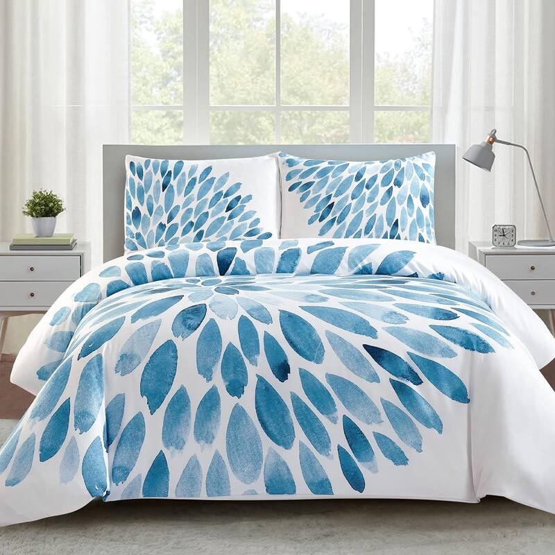 Style Quarters 100% Polyester Duvet Covers Blue Peacock Feather Floral Duvet Cover