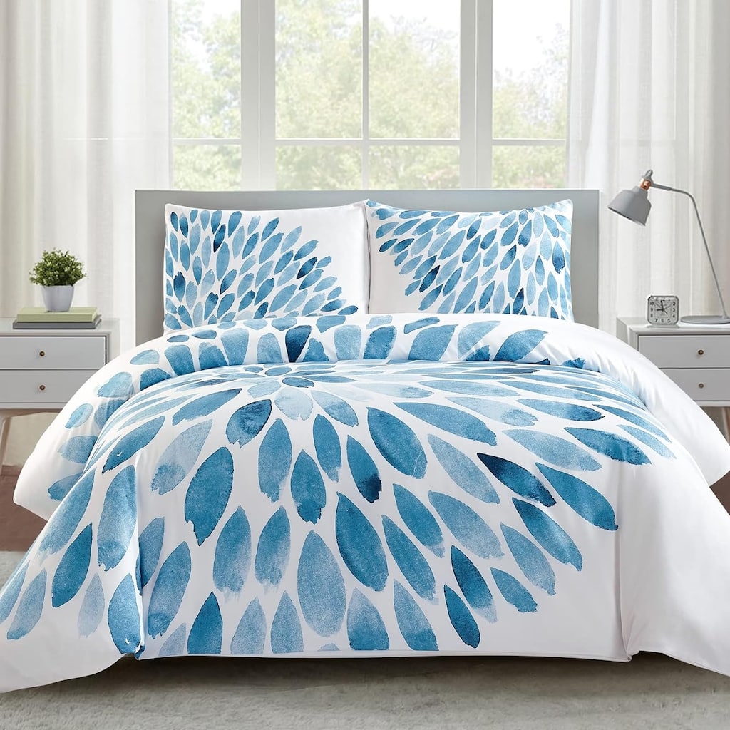 Style Quarters 100% Polyester Duvet Covers Blue Peacock Feather Floral Duvet Cover