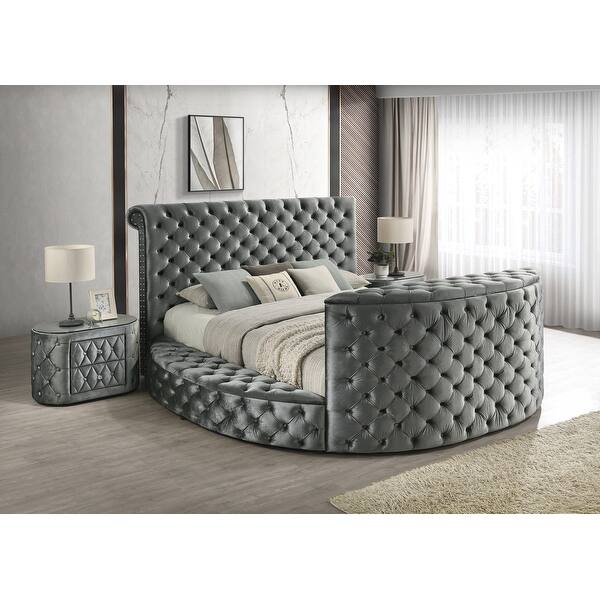Luxurious Oval Nightstand with Plush Upholstery and Sparkling Knobs for Bedroom
