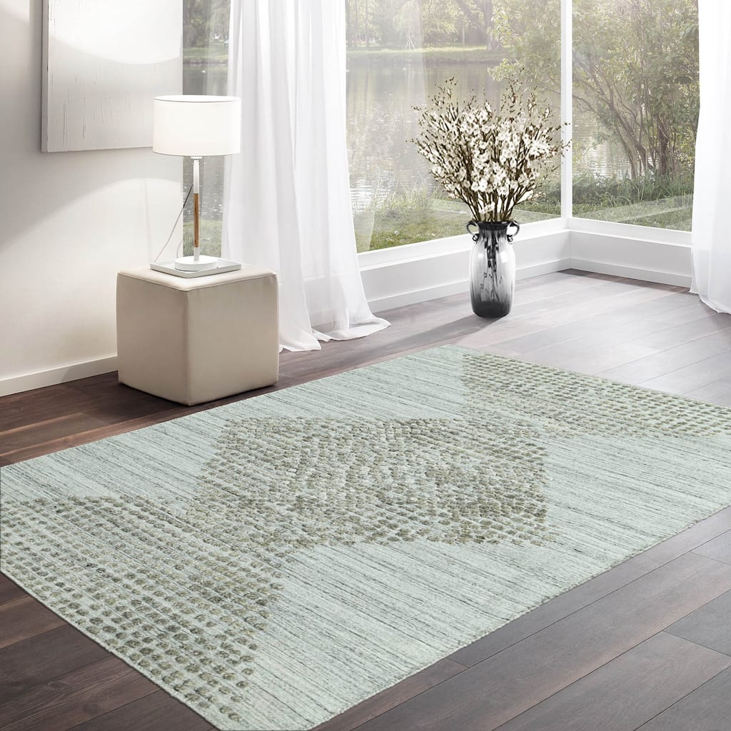 Hand Knotted Textured Gray Moss Tibetan Wool Modern Oriental Area Rug - 3' 11'' x 6'